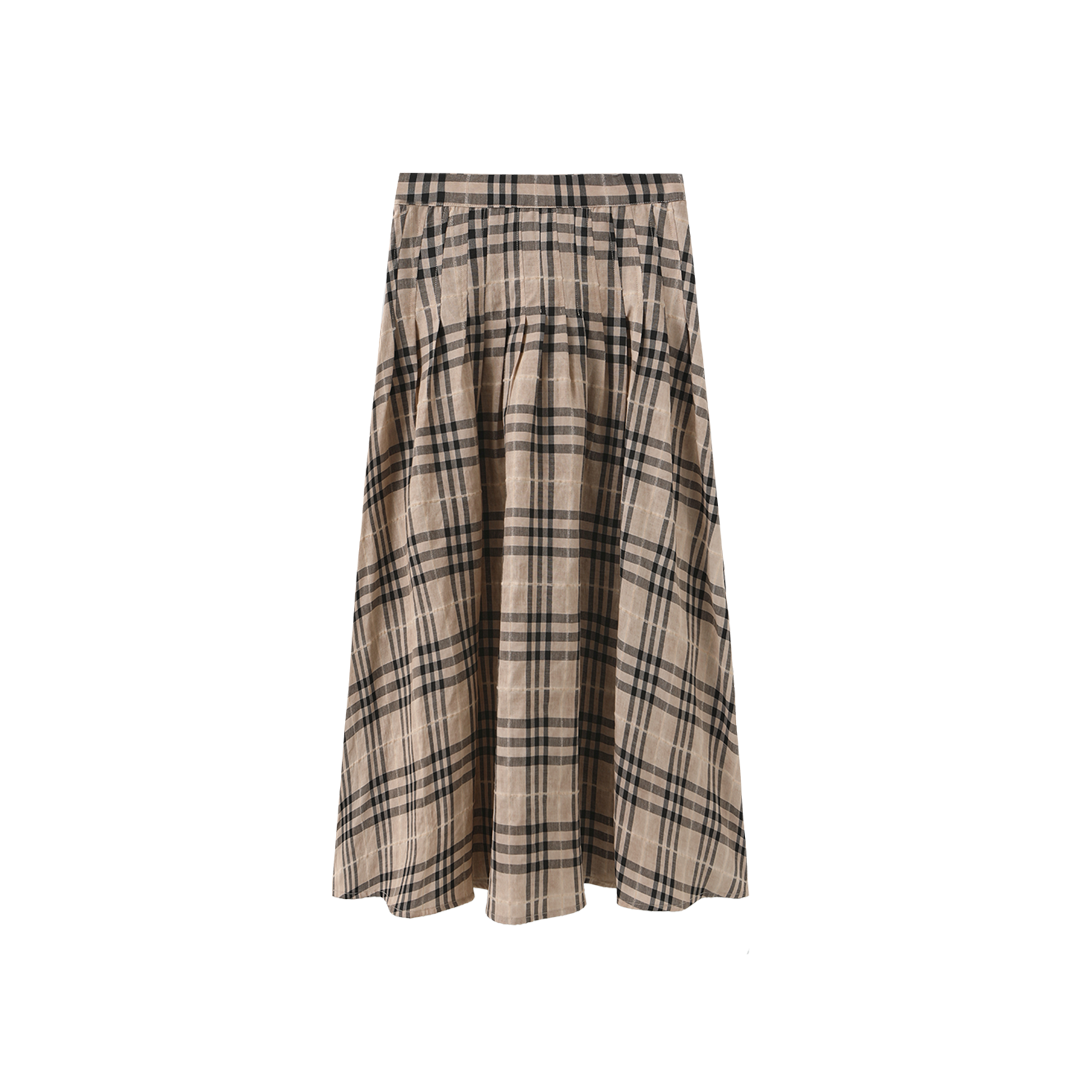 Sewn Down Pleat Plaid Skirt