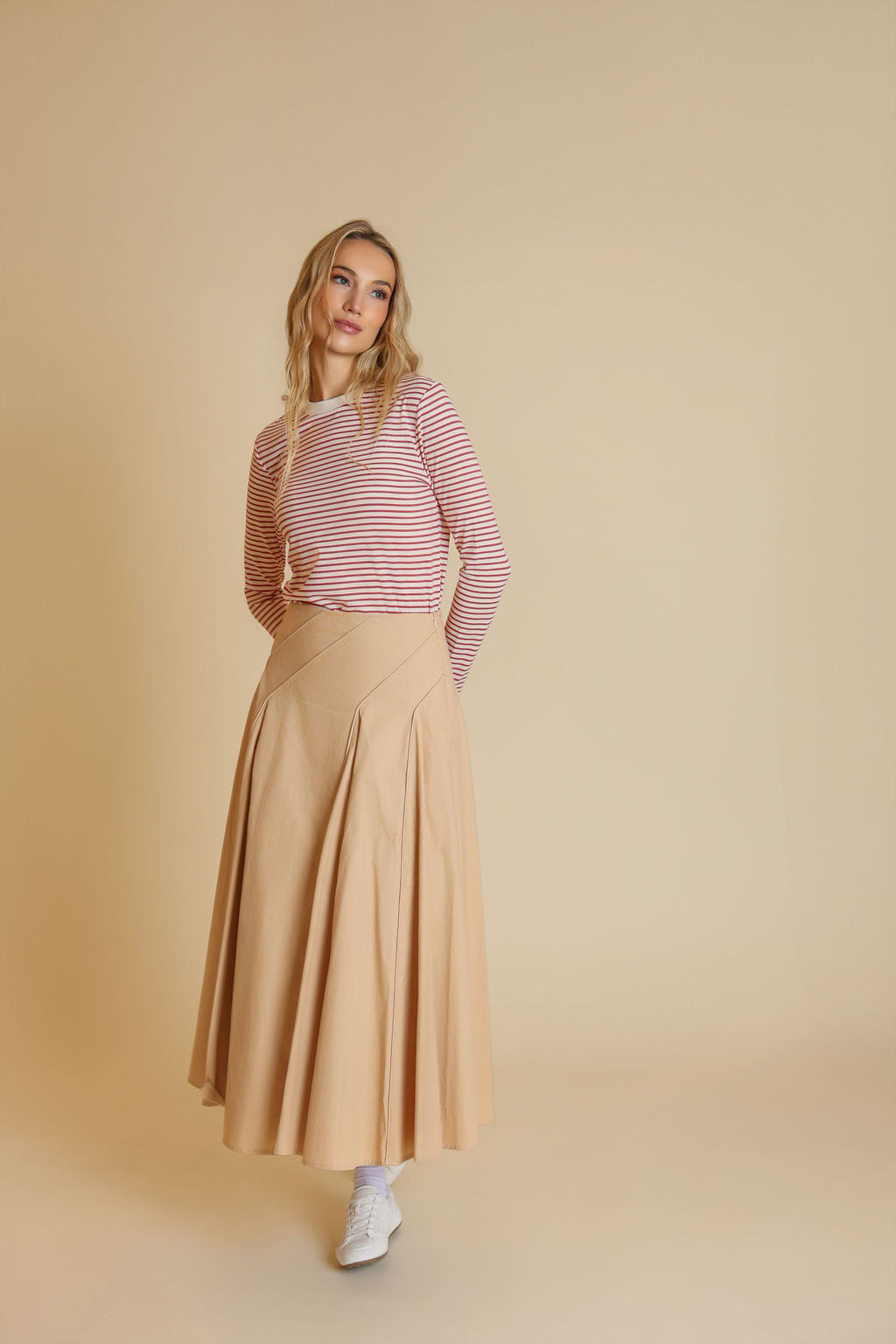 Poplin Stitched Detail Maxi Skirt - Junees