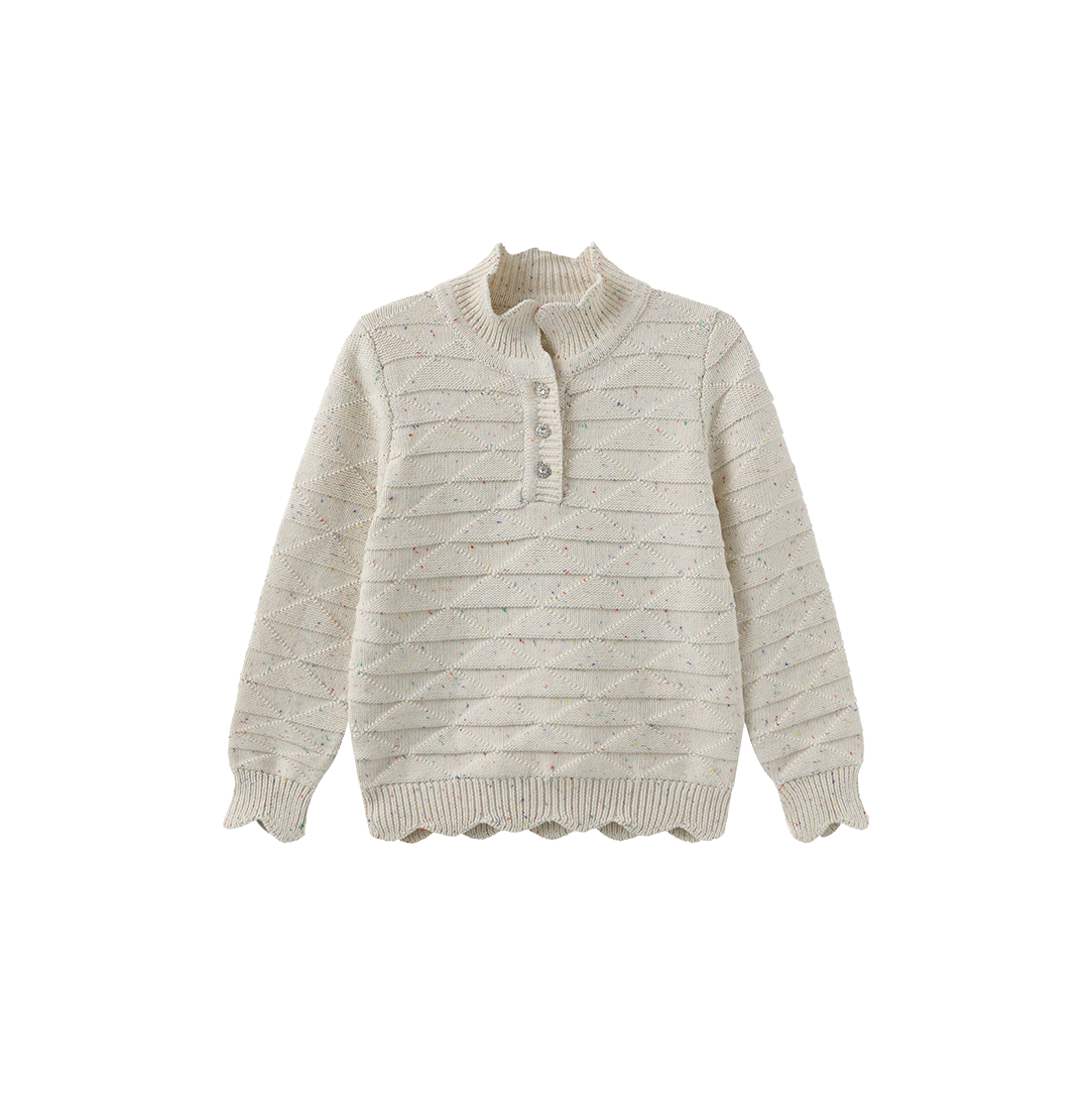 Marled Knit Scallop Trim Sweater