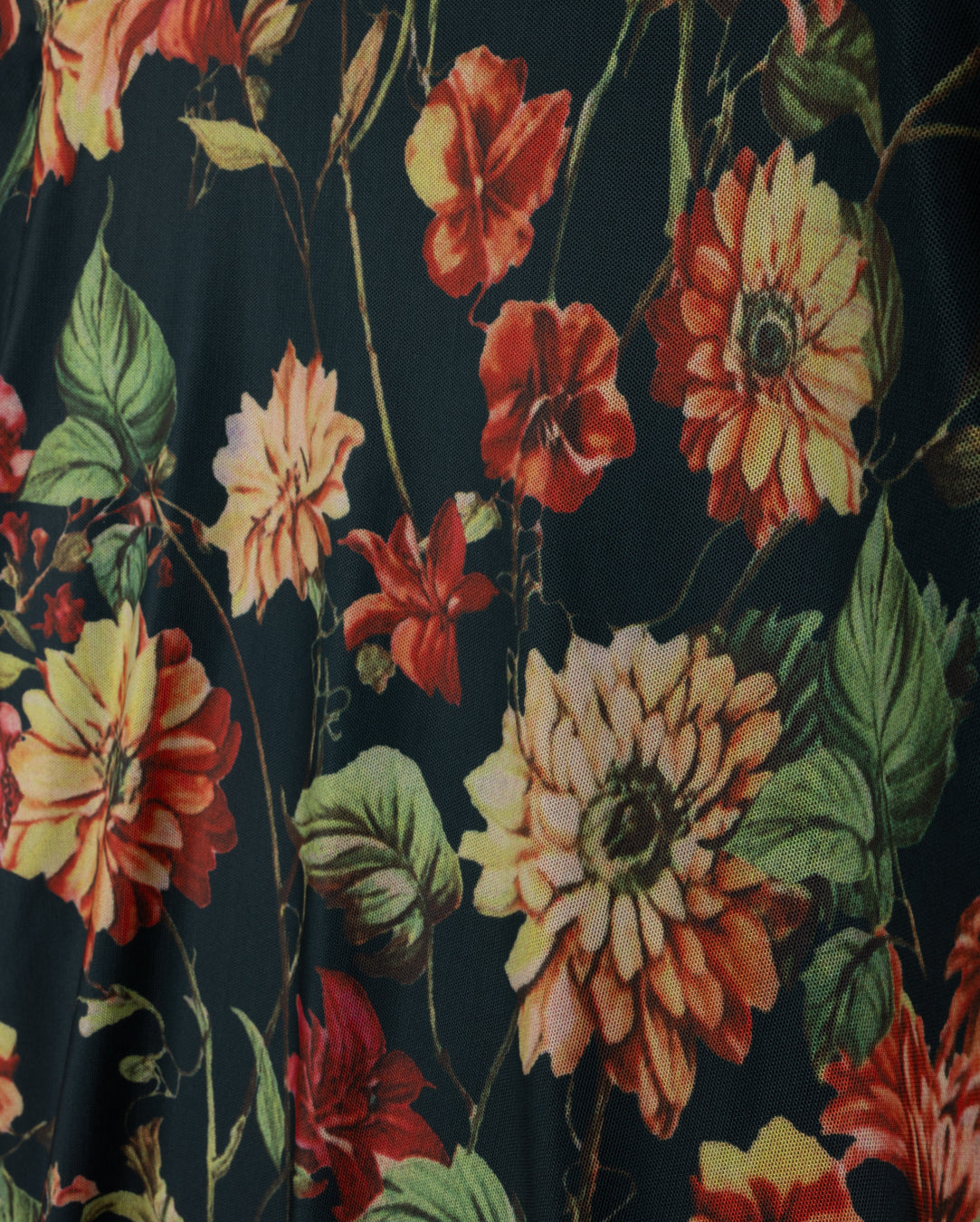 Floral Print on Mesh Turtleneck W-22937