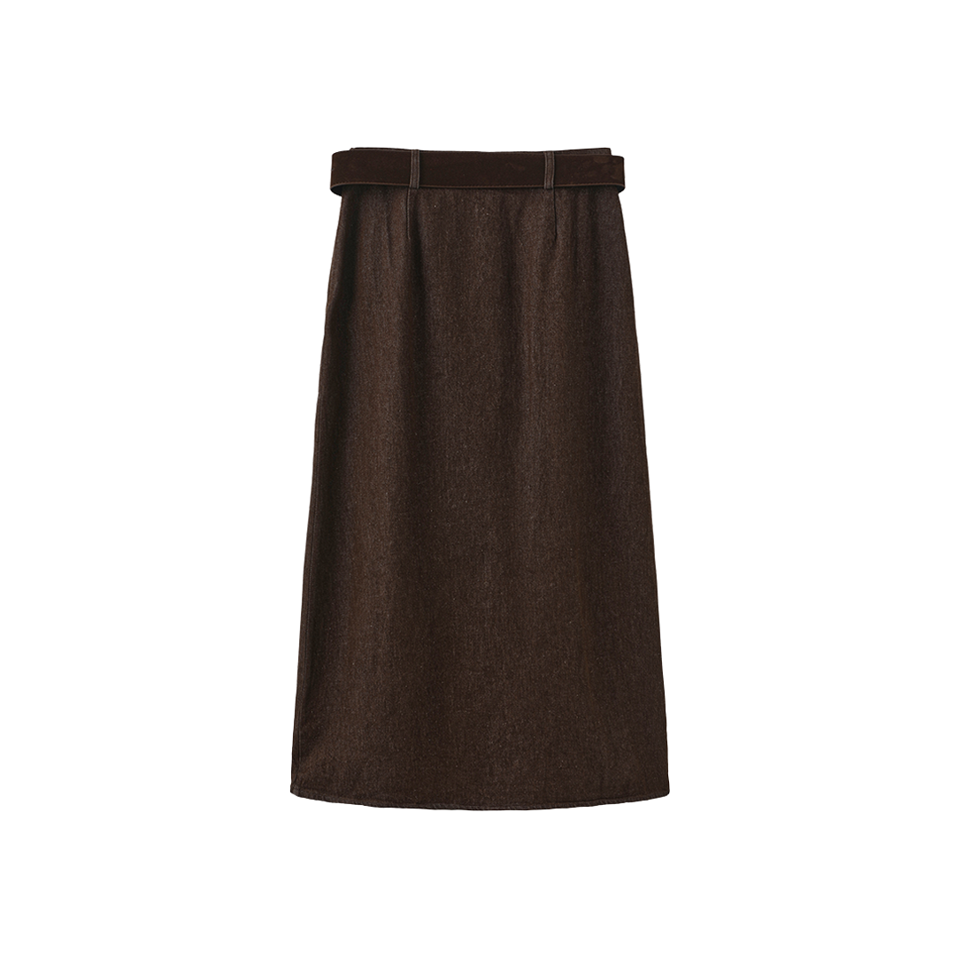 Suede Belt Denim Skirt