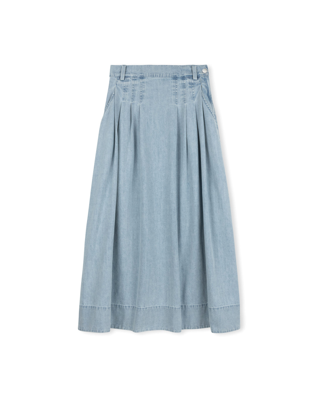 Front Pleat Denim Maxi Skirt