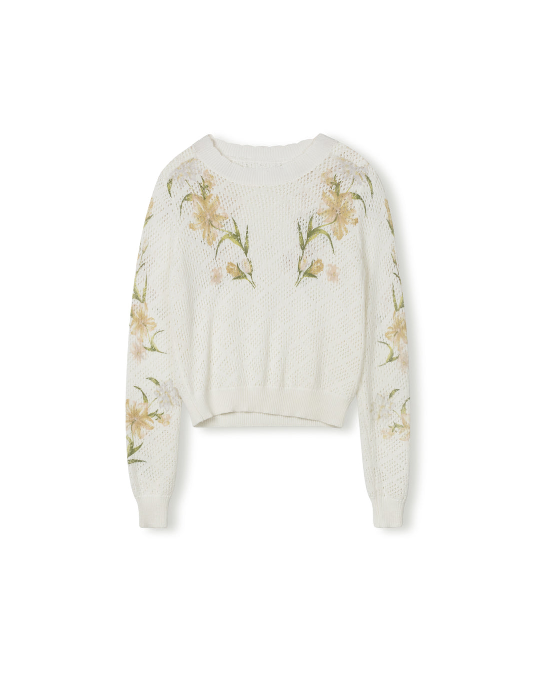 Floral Knit Scalloped Crew Neck - Junees