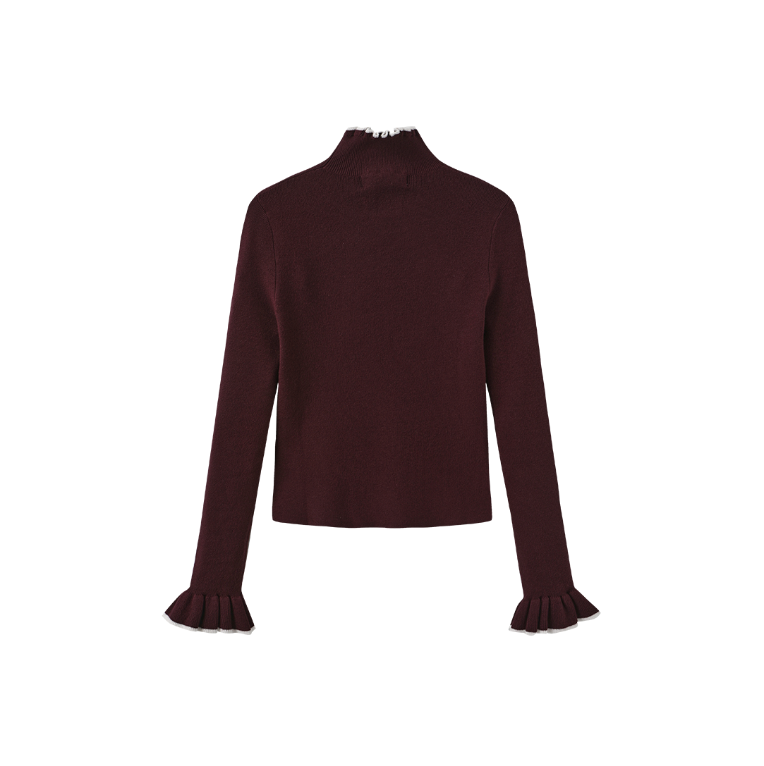 Ribbed Ruffle Mock