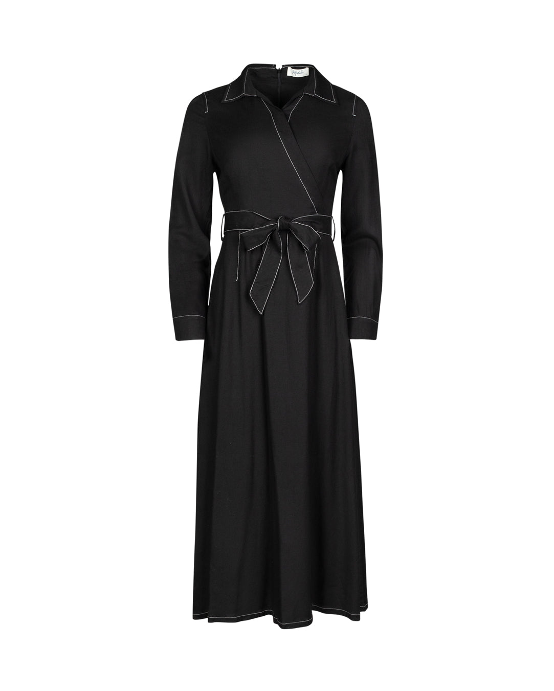 Linen Wrap Dress With Contrast Stitching - Junees