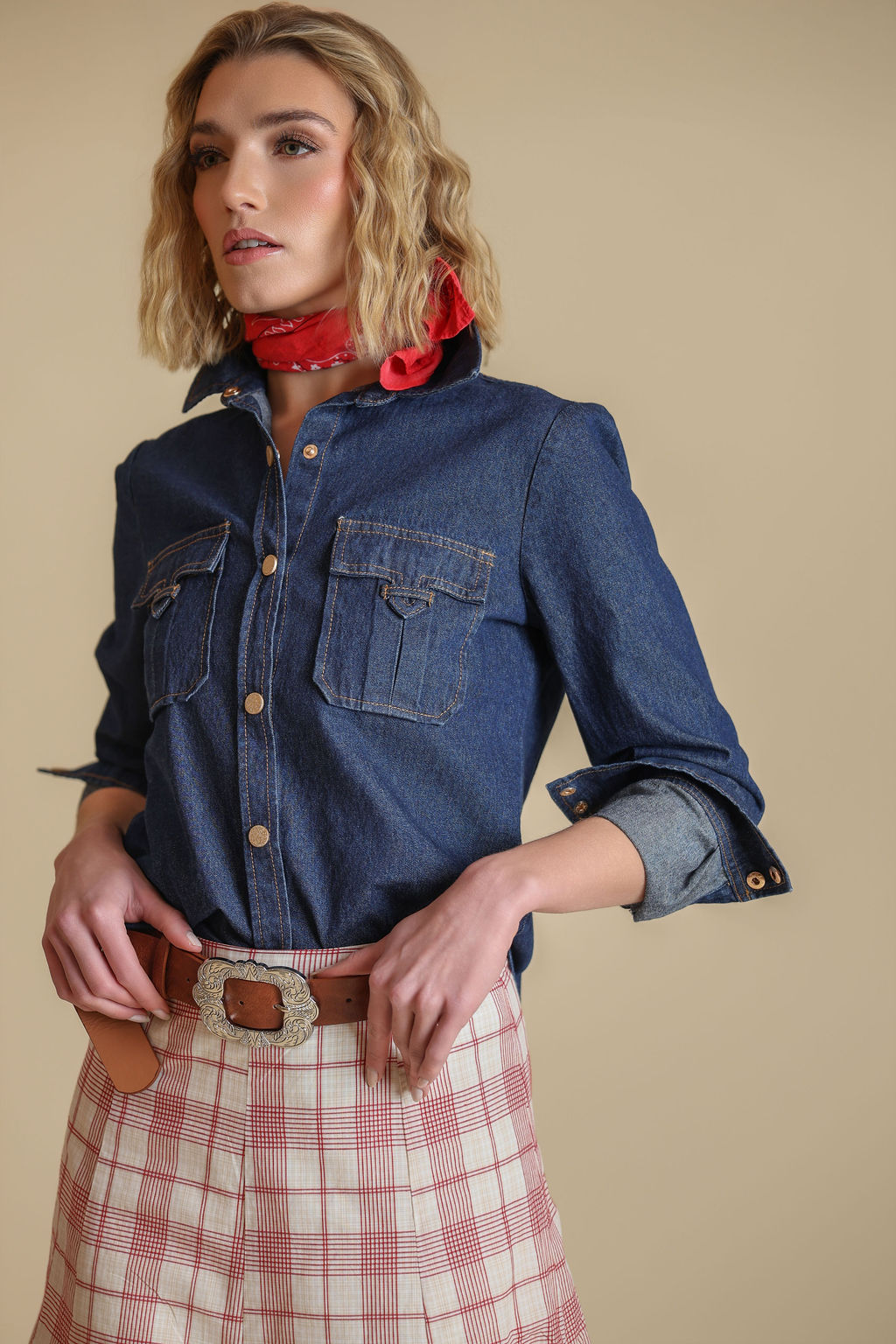 Dark Denim Button Down Top - Junees