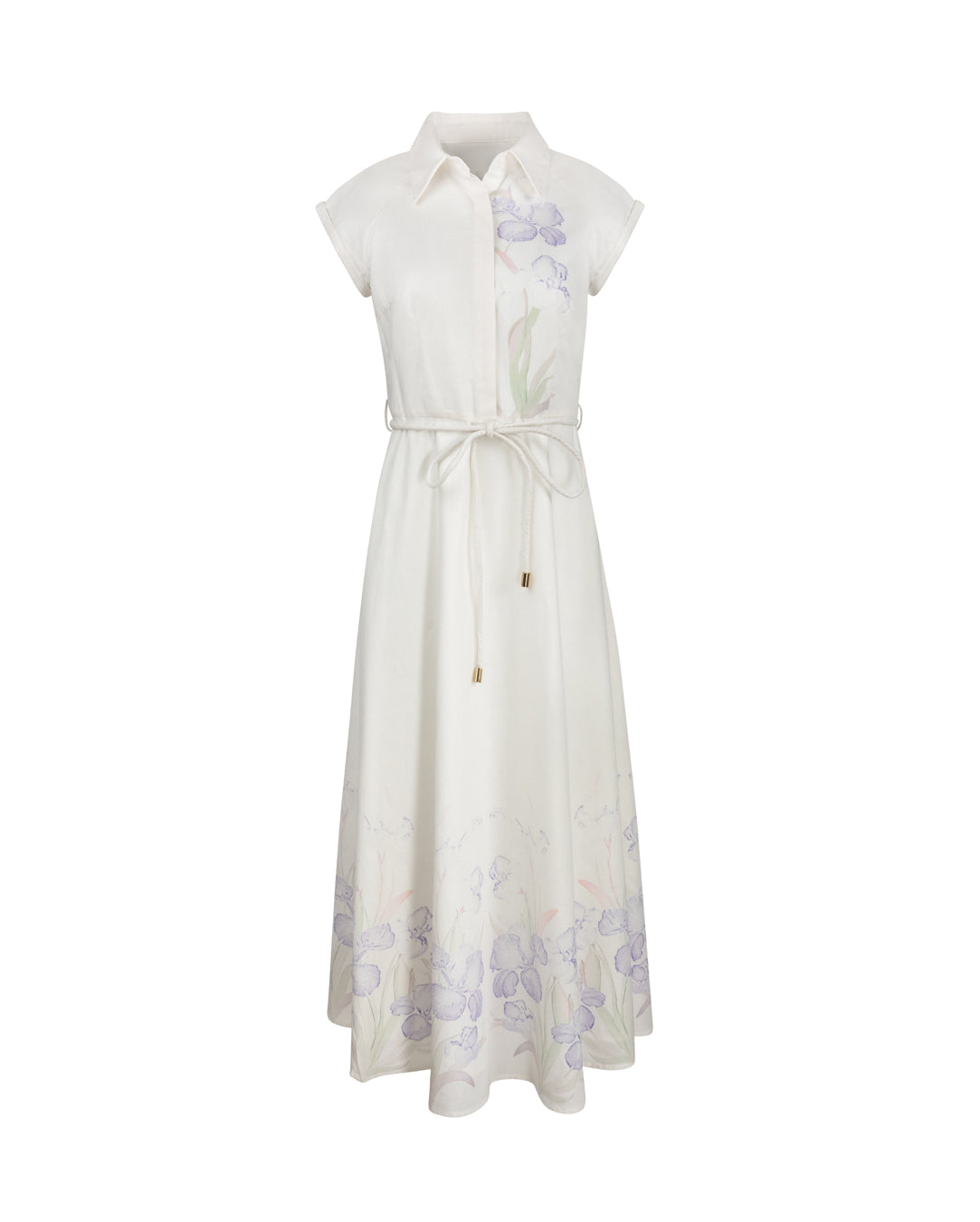 Cap Sleeve Flounce Linen Collared Dress