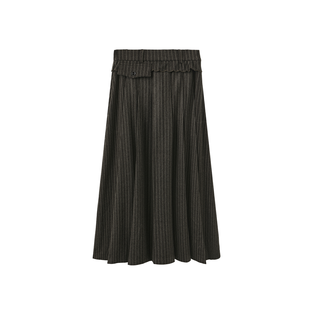 Scallop Detailed Pinstripe Skirt