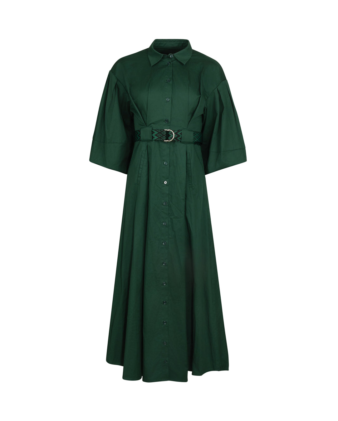 Puff Sleeve Poplin Belt Dress