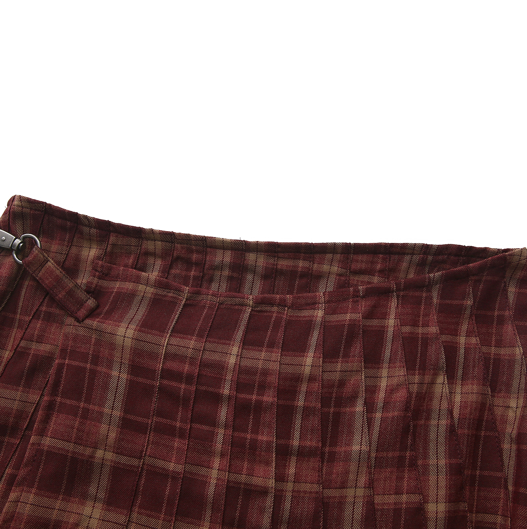 Buckle Plaid Wrap Skirt