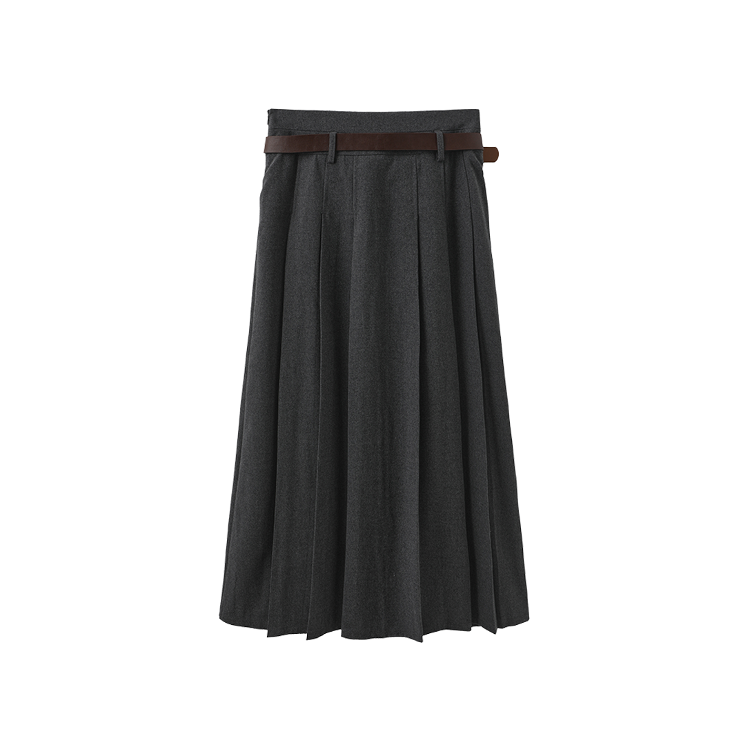Wool Pleated Belted Skirt