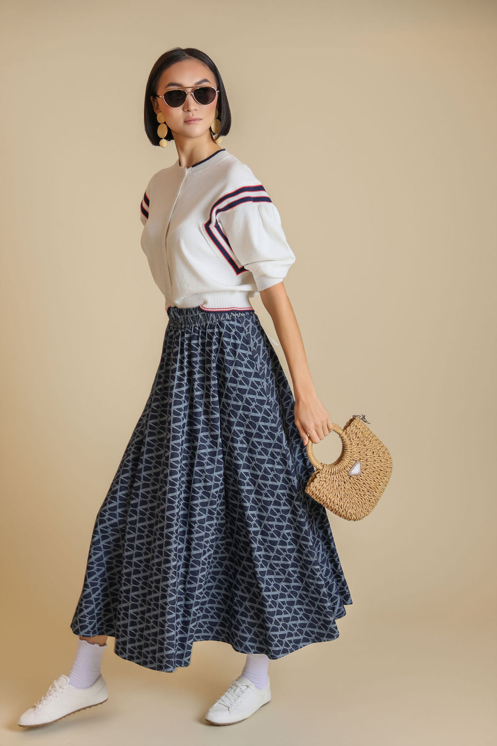 Textured Denim Drawstring Skirt - Junees