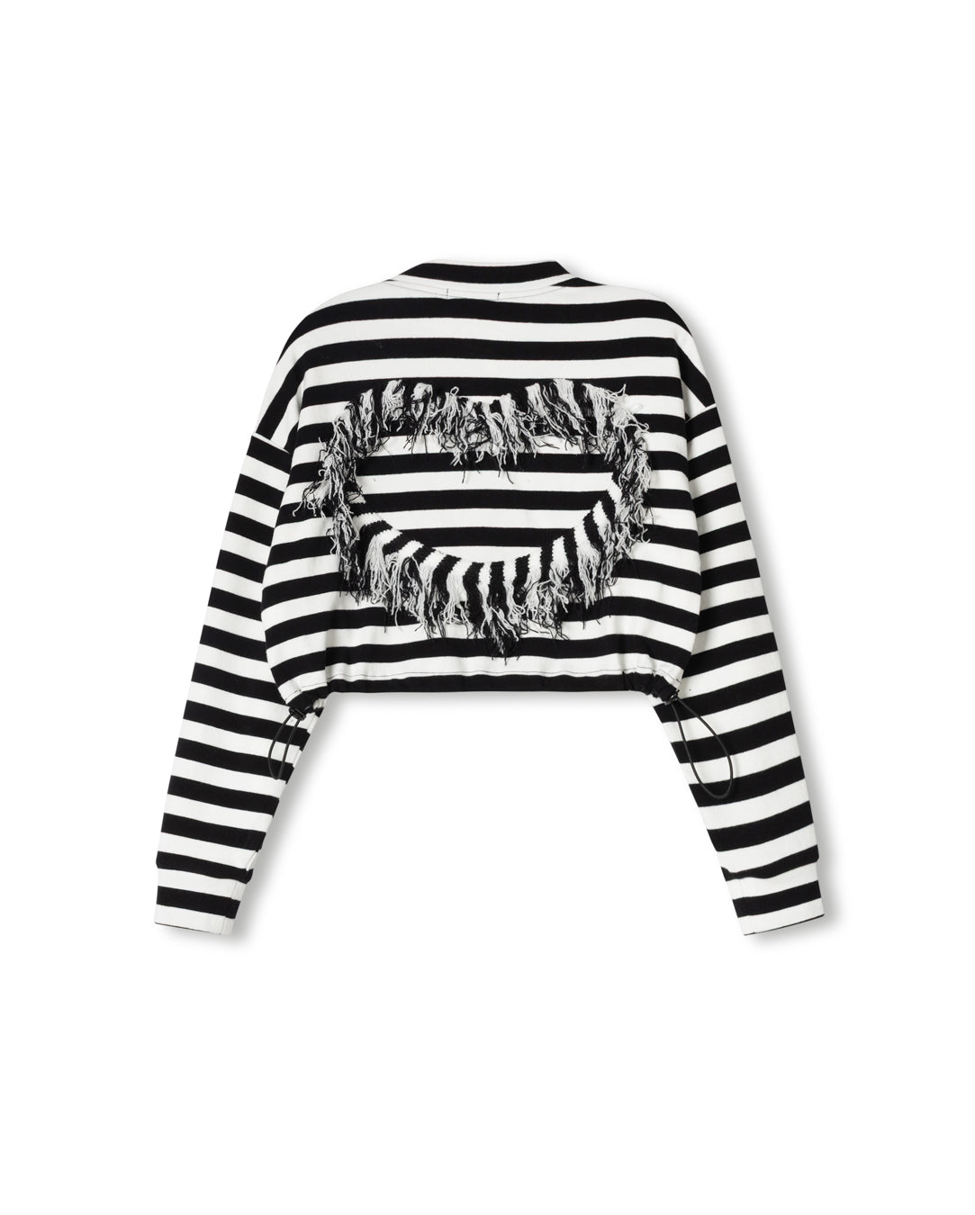 Striped Heart Fringed Bomber Sweatshirt C-20593