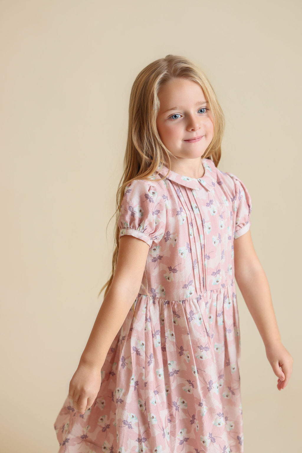 Floral Top Pleat Collared Dress