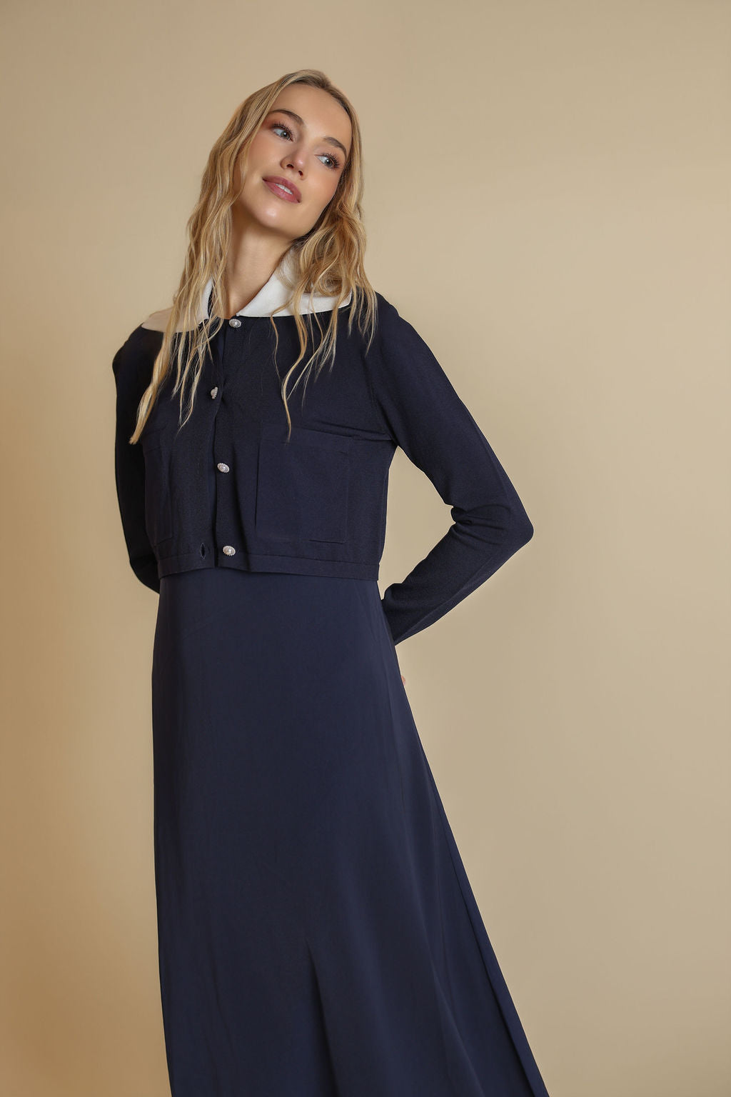 Cropped Detailed Knit Dress