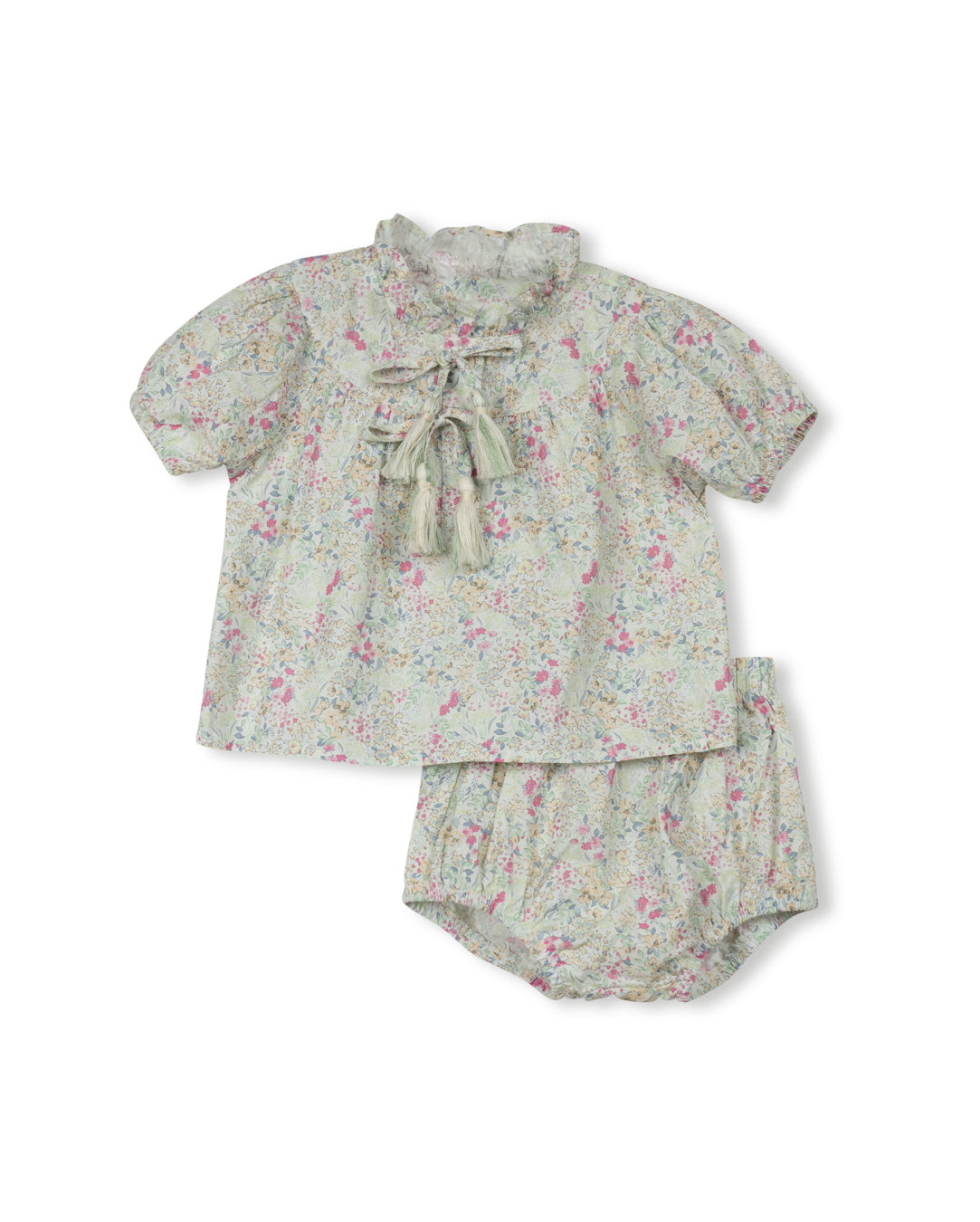 Slater Ruffle Neck Floral Blouse And Bloomer Set
