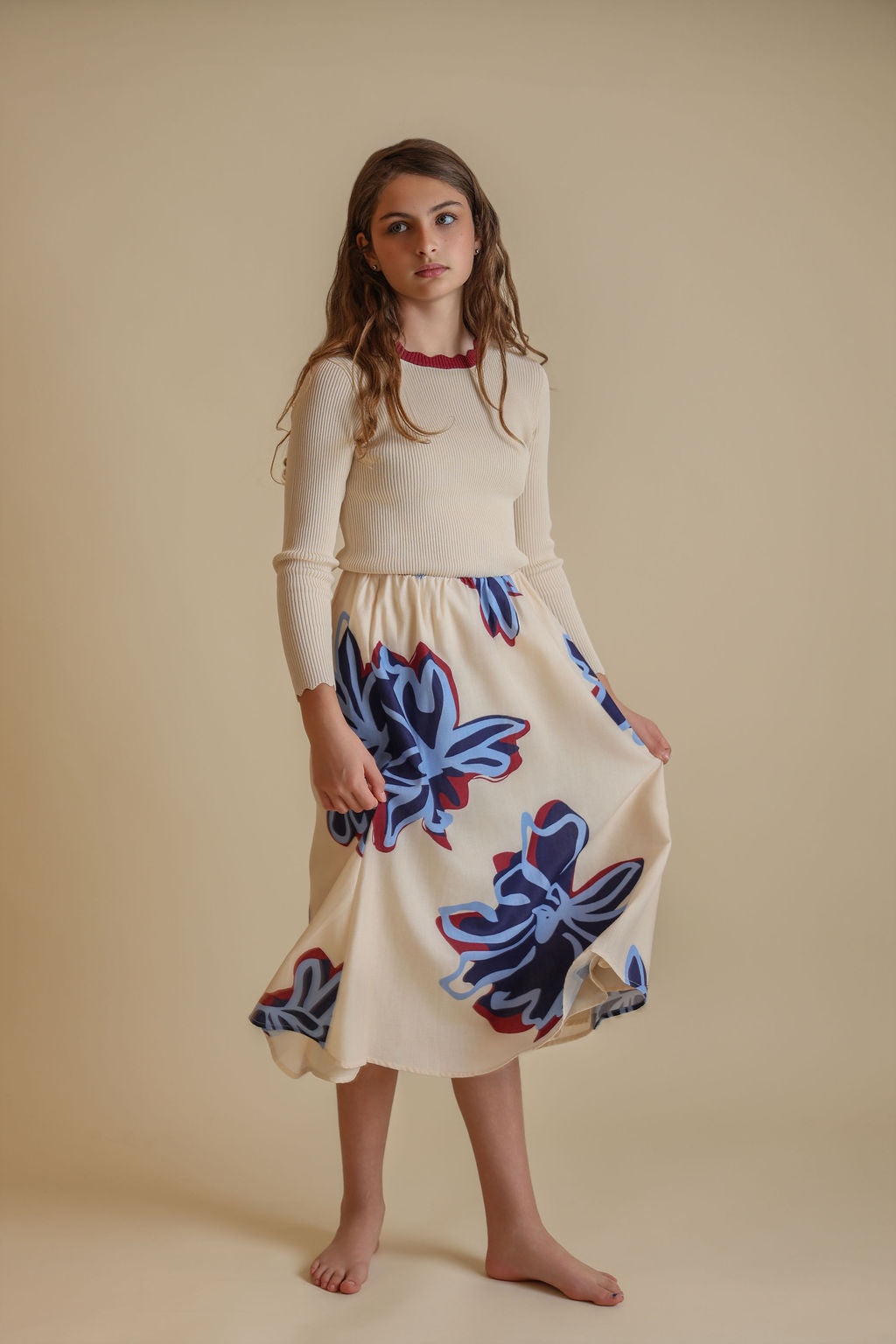 Linen Scribble Floral Skirt - Junees