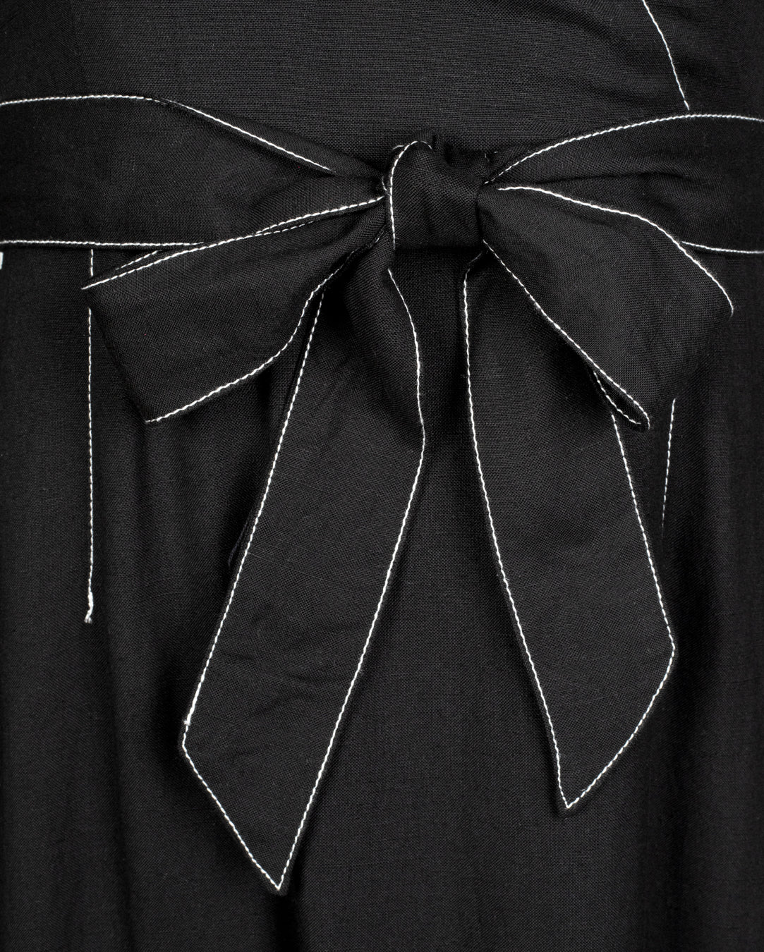 Linen Wrap Dress With Contrast Stitching - Junees