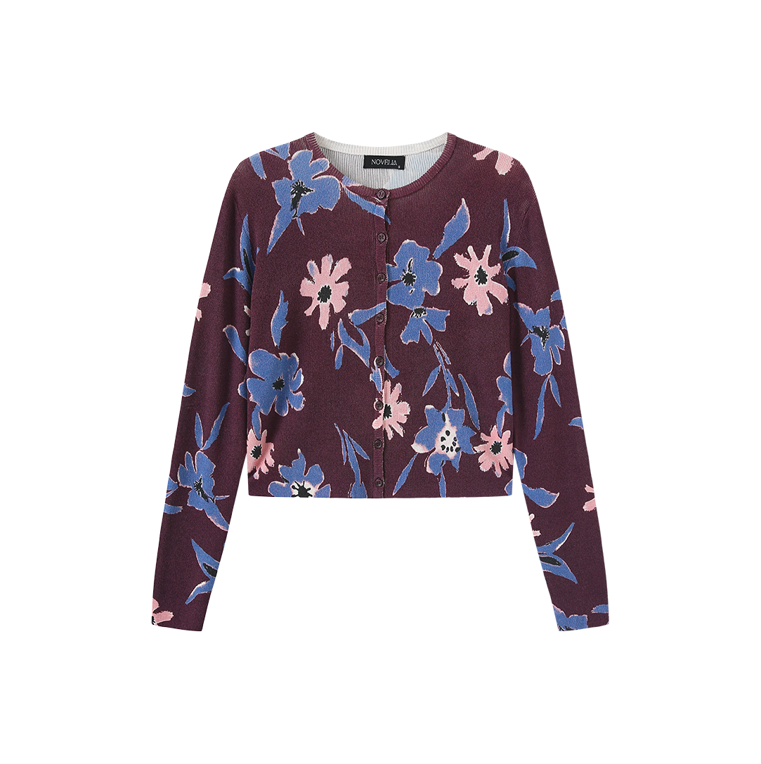 Floral Burgundy Knit Cardigan