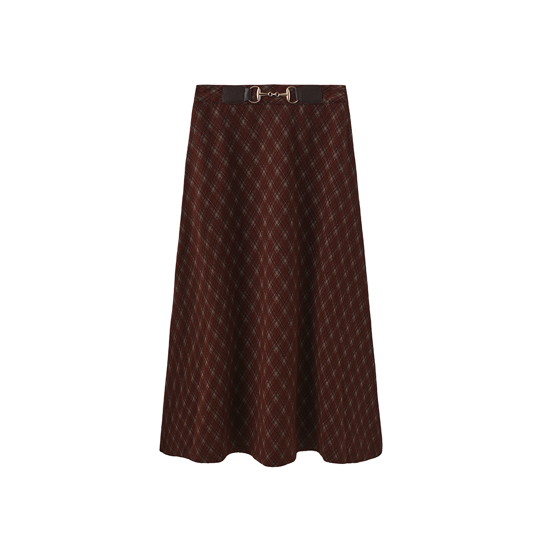Belted Plaid Wool Skirt