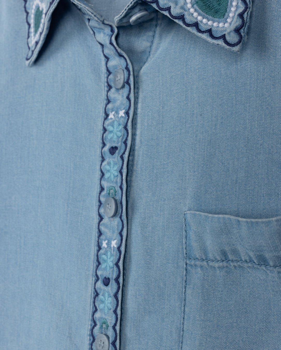 Chambray Embridered Blouse - Junees