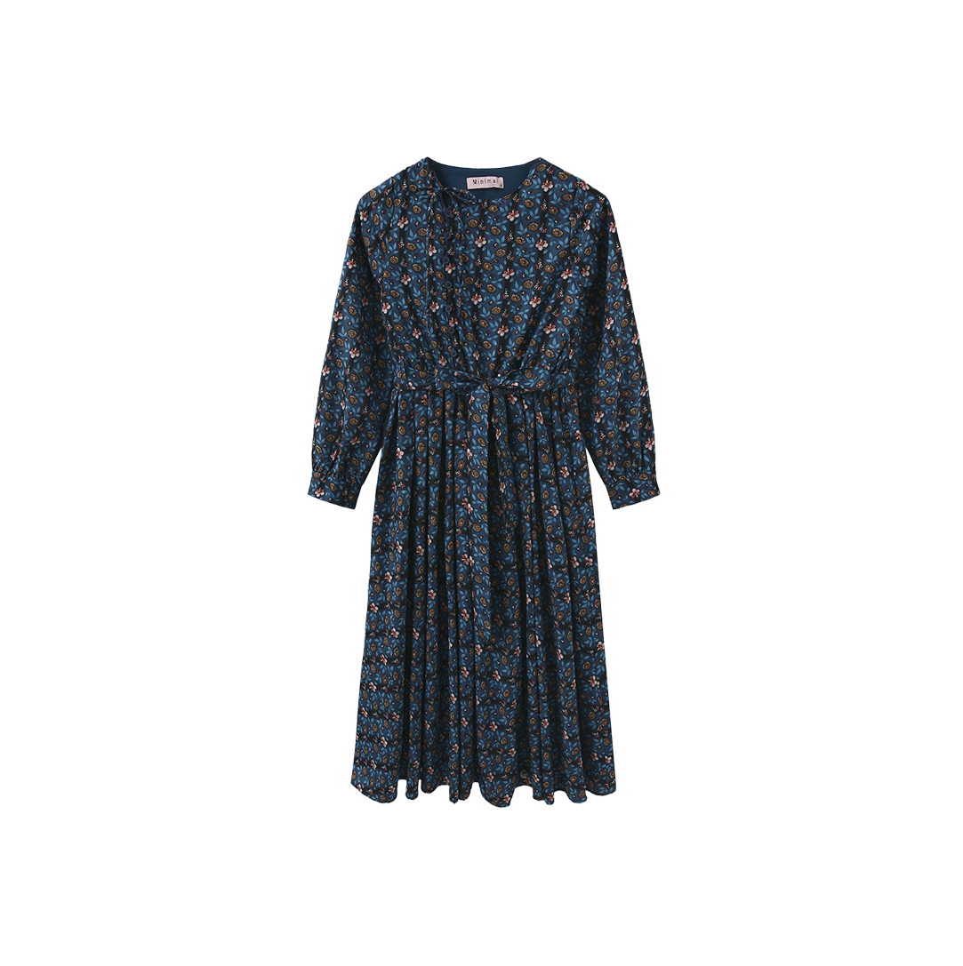 Side Placket Pleated Midi Dress