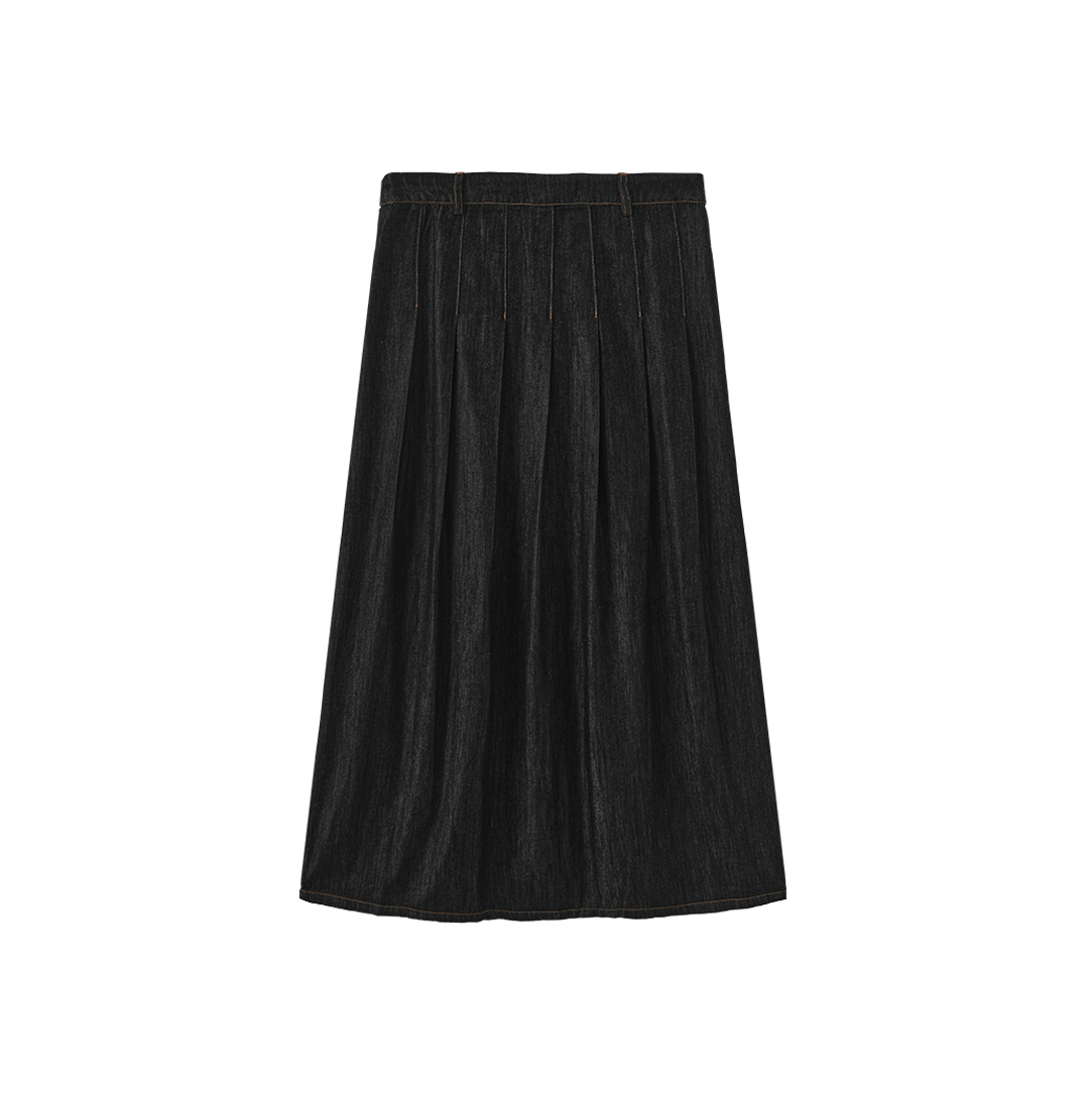 Wide Pleat Fly Denim Skirt