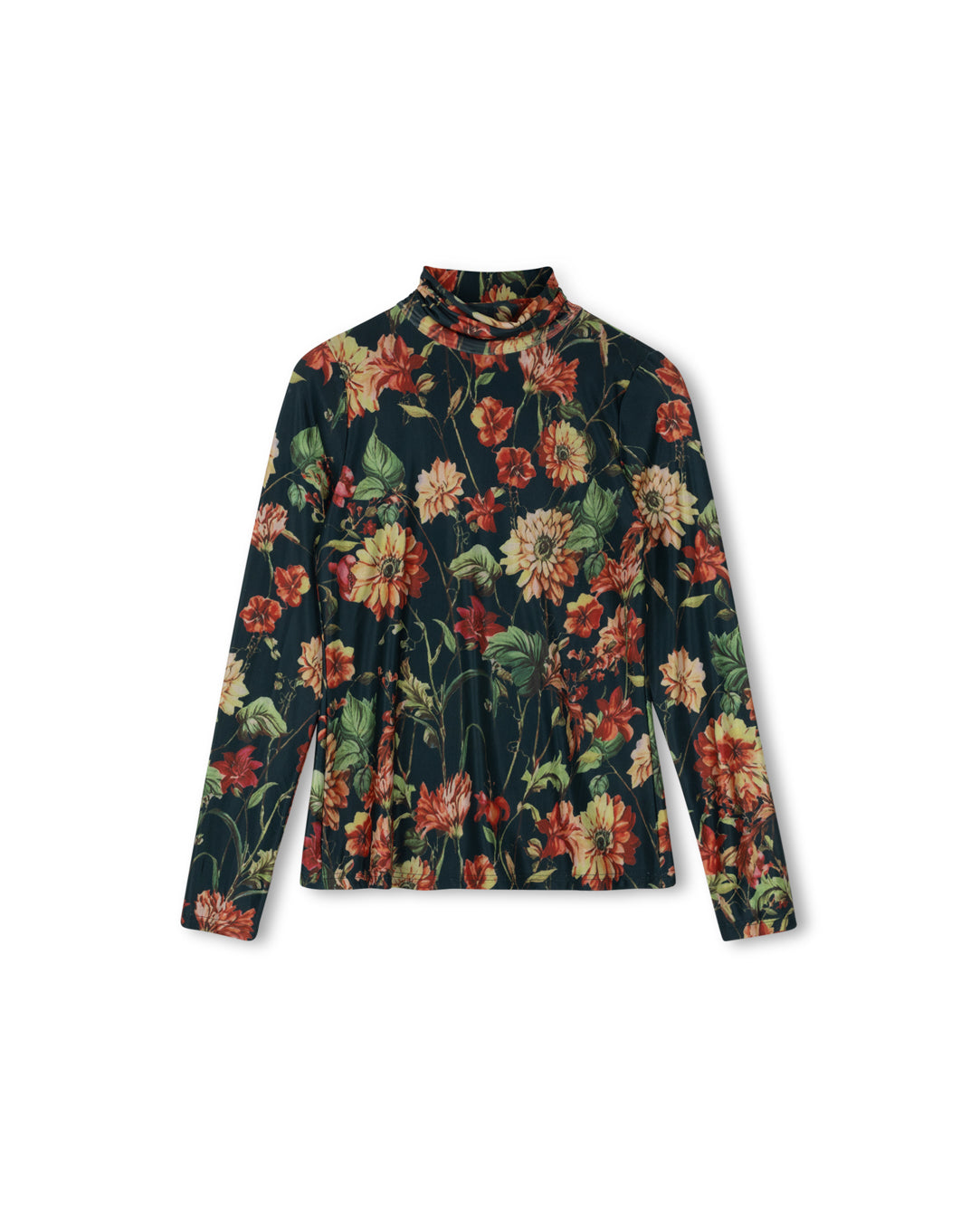 Floral Print on Mesh Turtleneck W-22937