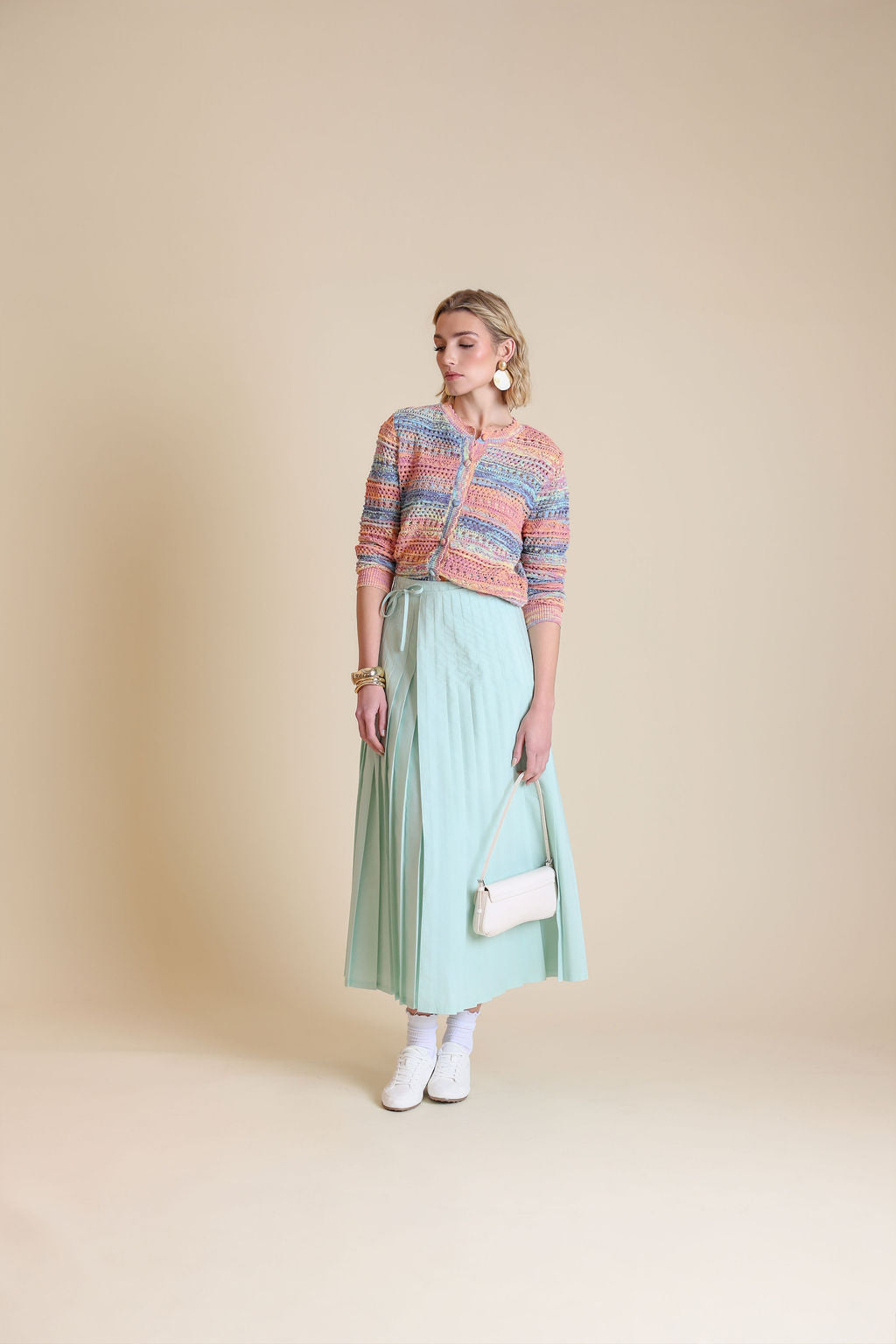 Diagonal Solid Wrap Pleated Skirt - Junees