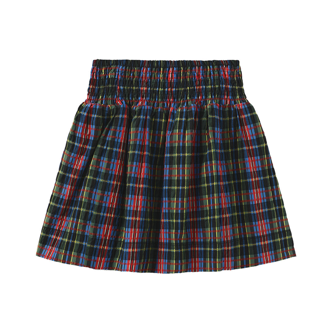 Plaid Bumpy Smocked Skirt