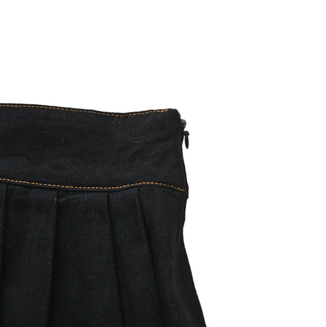 Stretch Denim Pleat Skirt