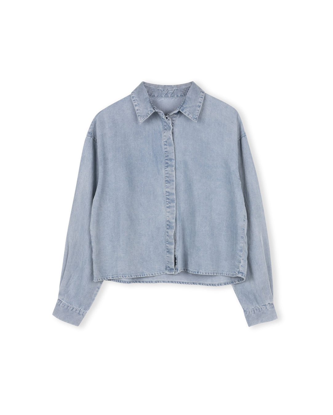 Denim Cropped Washed Blouse W-19834