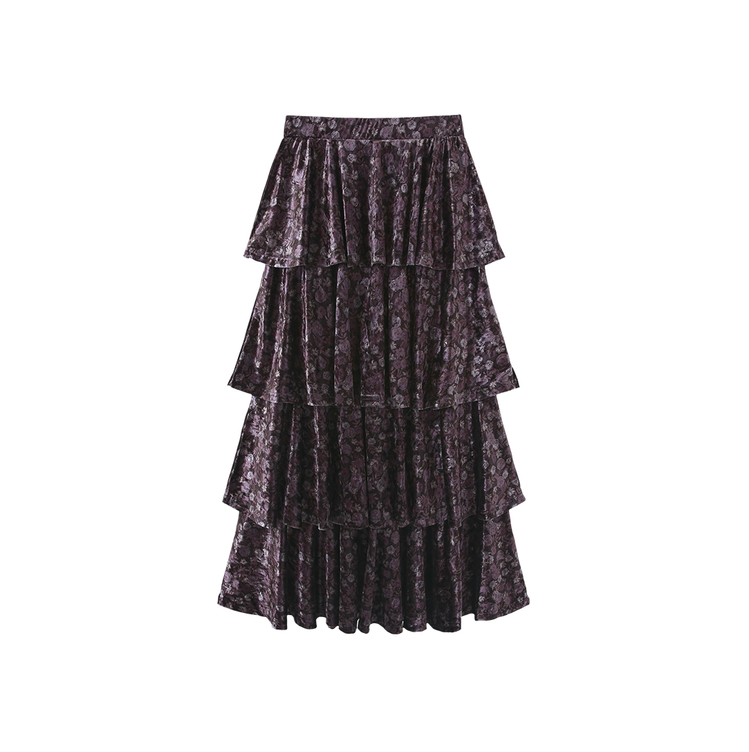 Elm Tiered Velvet Floral Skirt