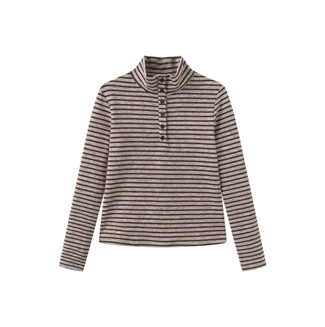 Thick Tee Stripe Half Button Top