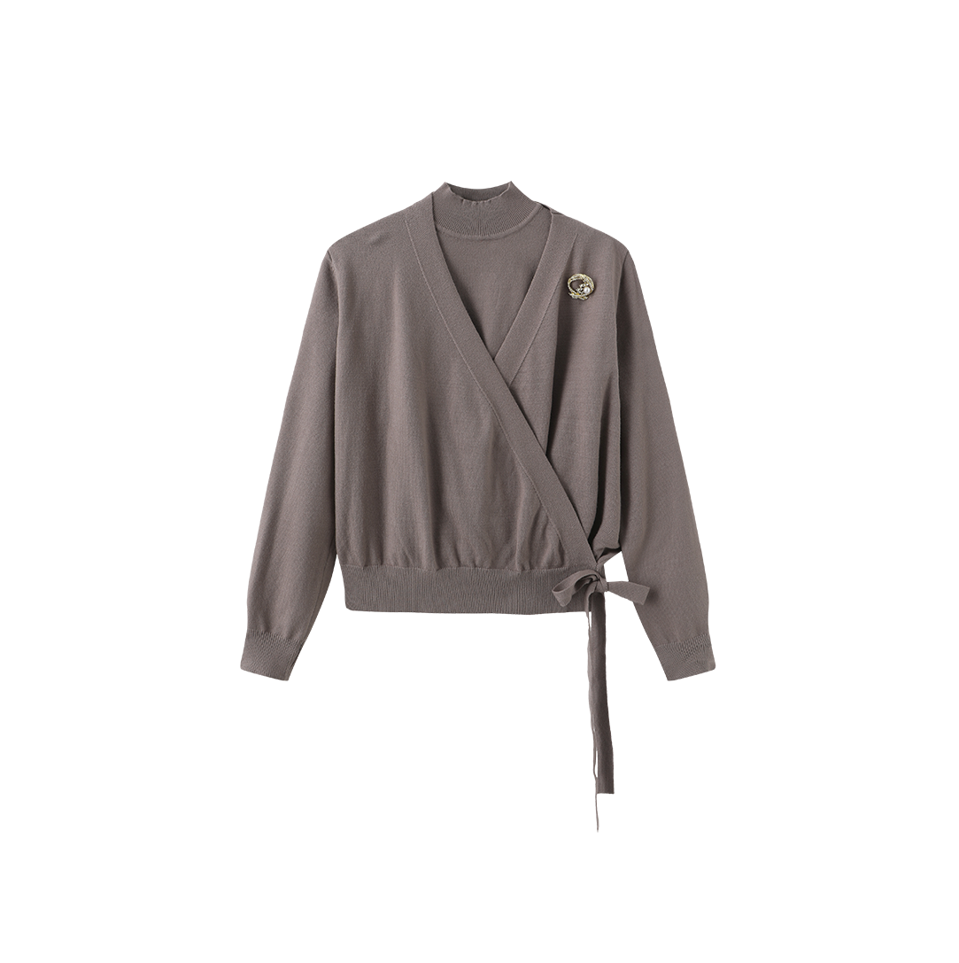 Brooch Wrap Knit Top