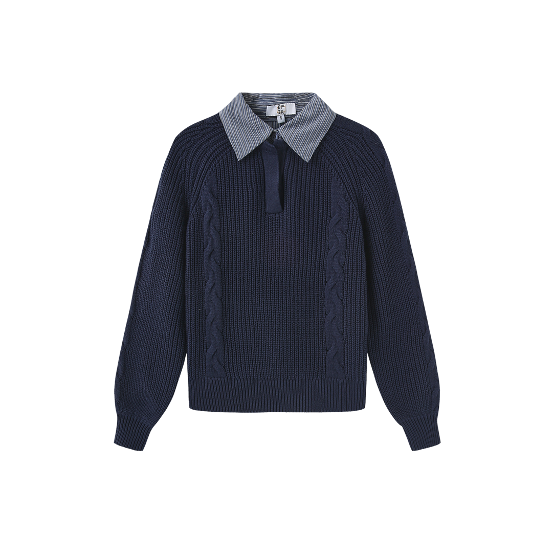 Cable Knit Stripe Collar Sweater