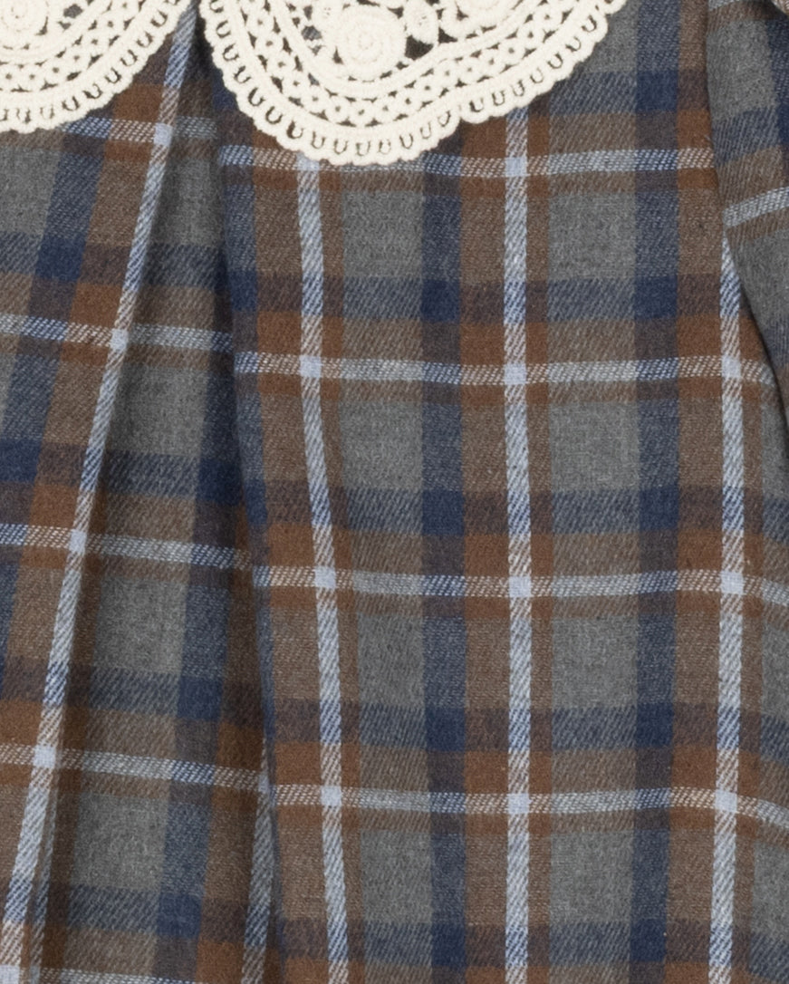 Arlin Plaid Crochet Collar Dress C-22798