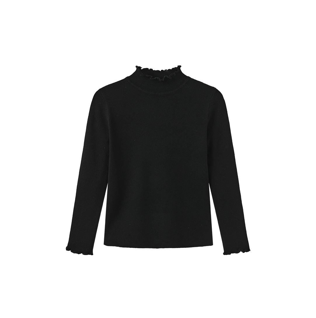 Flat Knit Ruffled Edge Neck Sweater