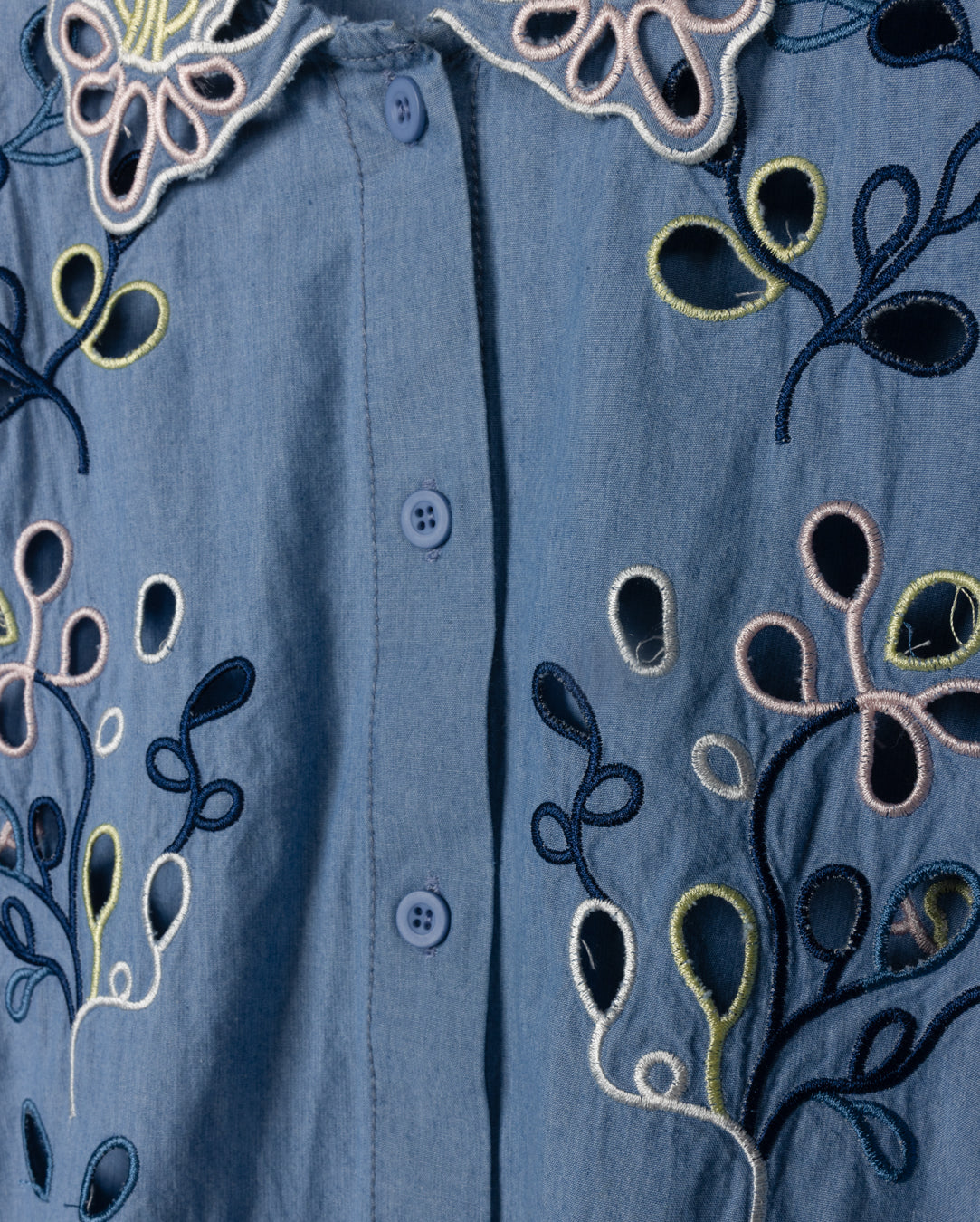 Chambray Denim Embroidered Button Down - Junees