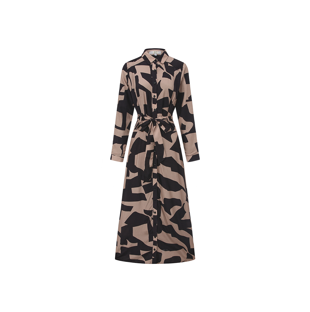 Button Down Belted Printed Dress