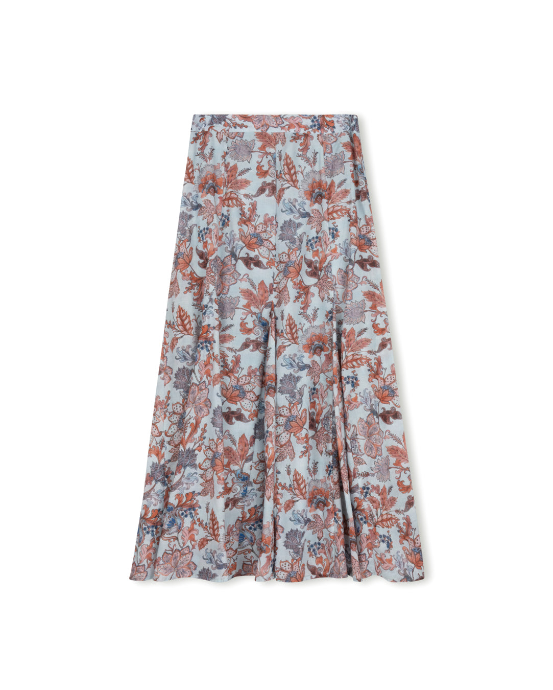 Blue Floral Print Maxi Flair Skirt - Junees