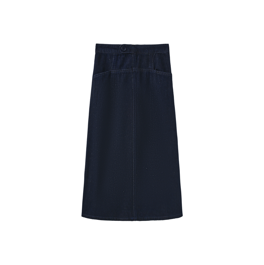 Side Button Tab Midi Skirt