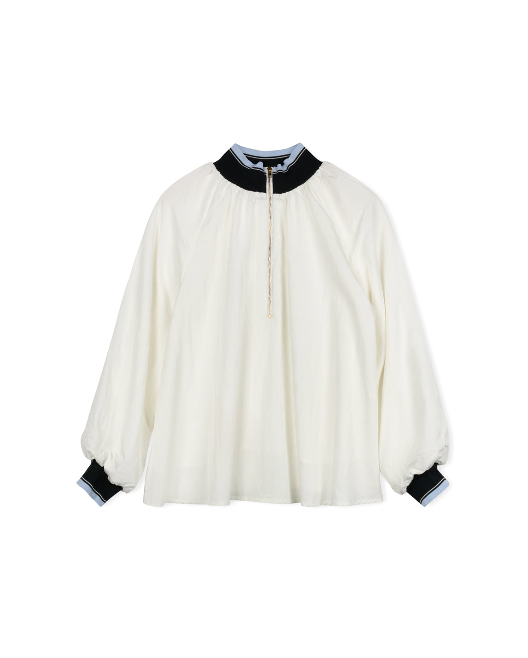 Knit And Poplin Quarter Zip Top