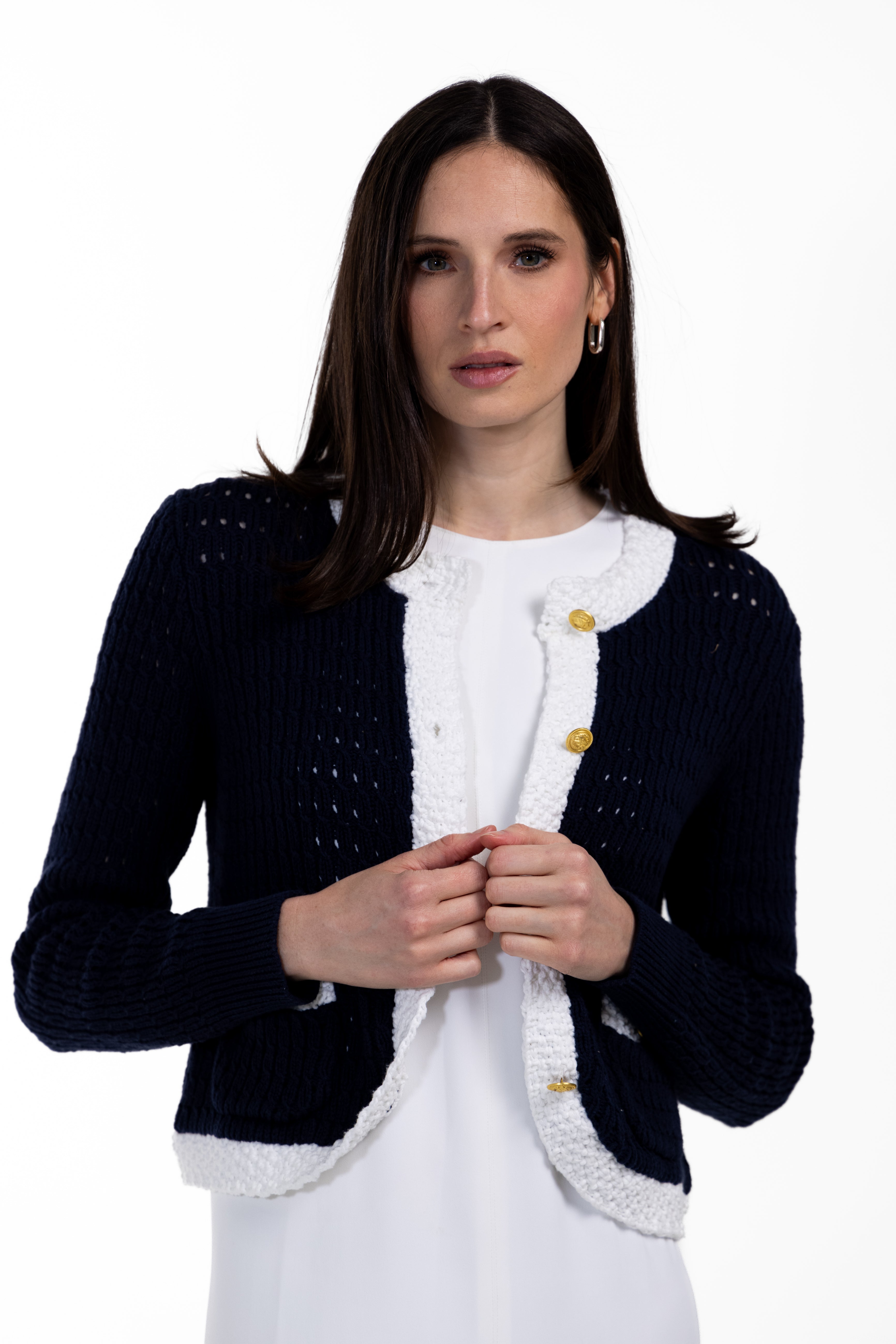 Contrast Trimmed Cropped Cardigan