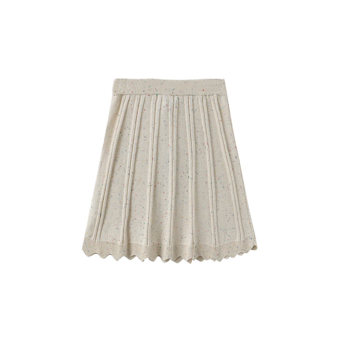Marled Knit Scallop Trim Skirt