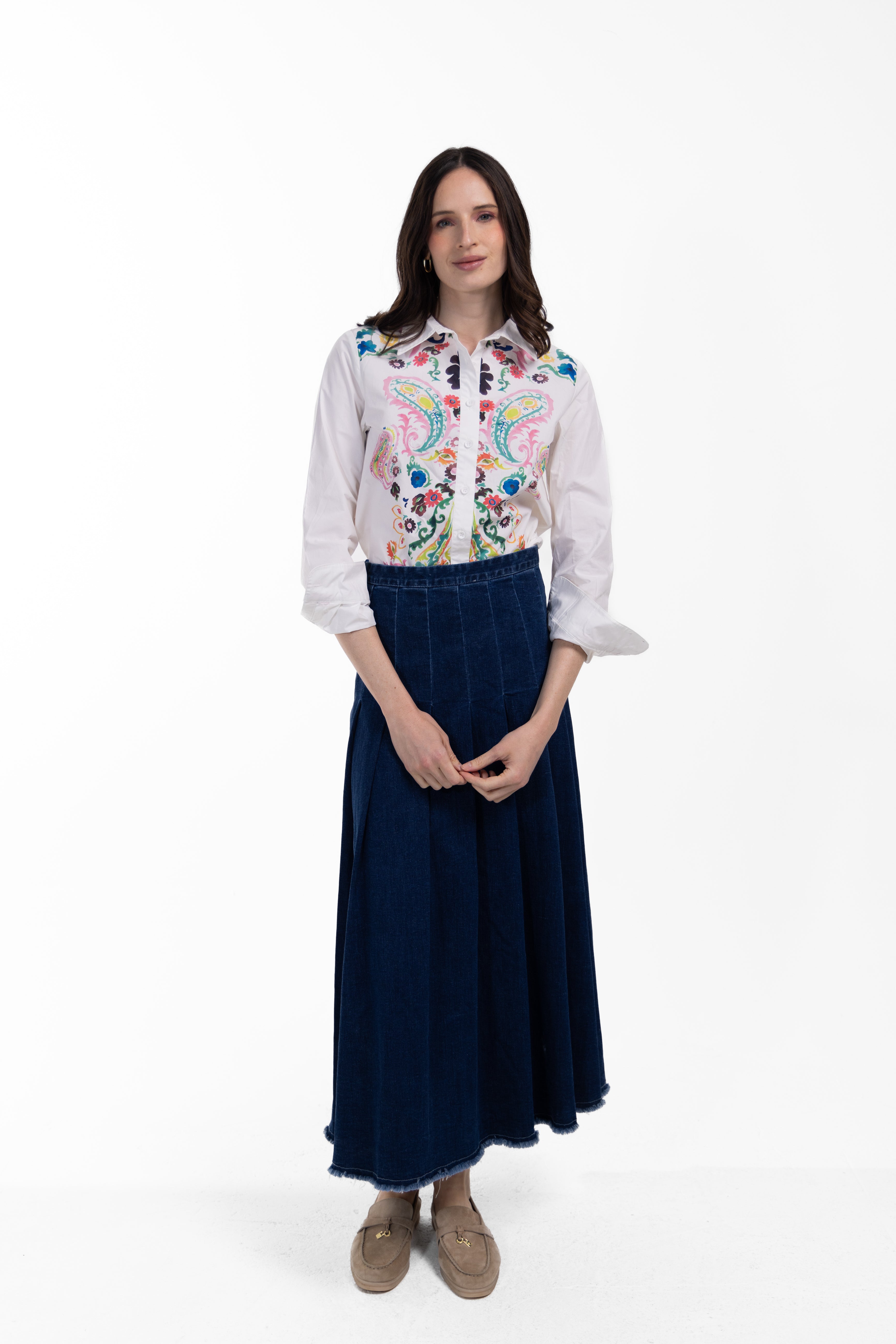 Denim Stretch Pleated Skirt - Junees