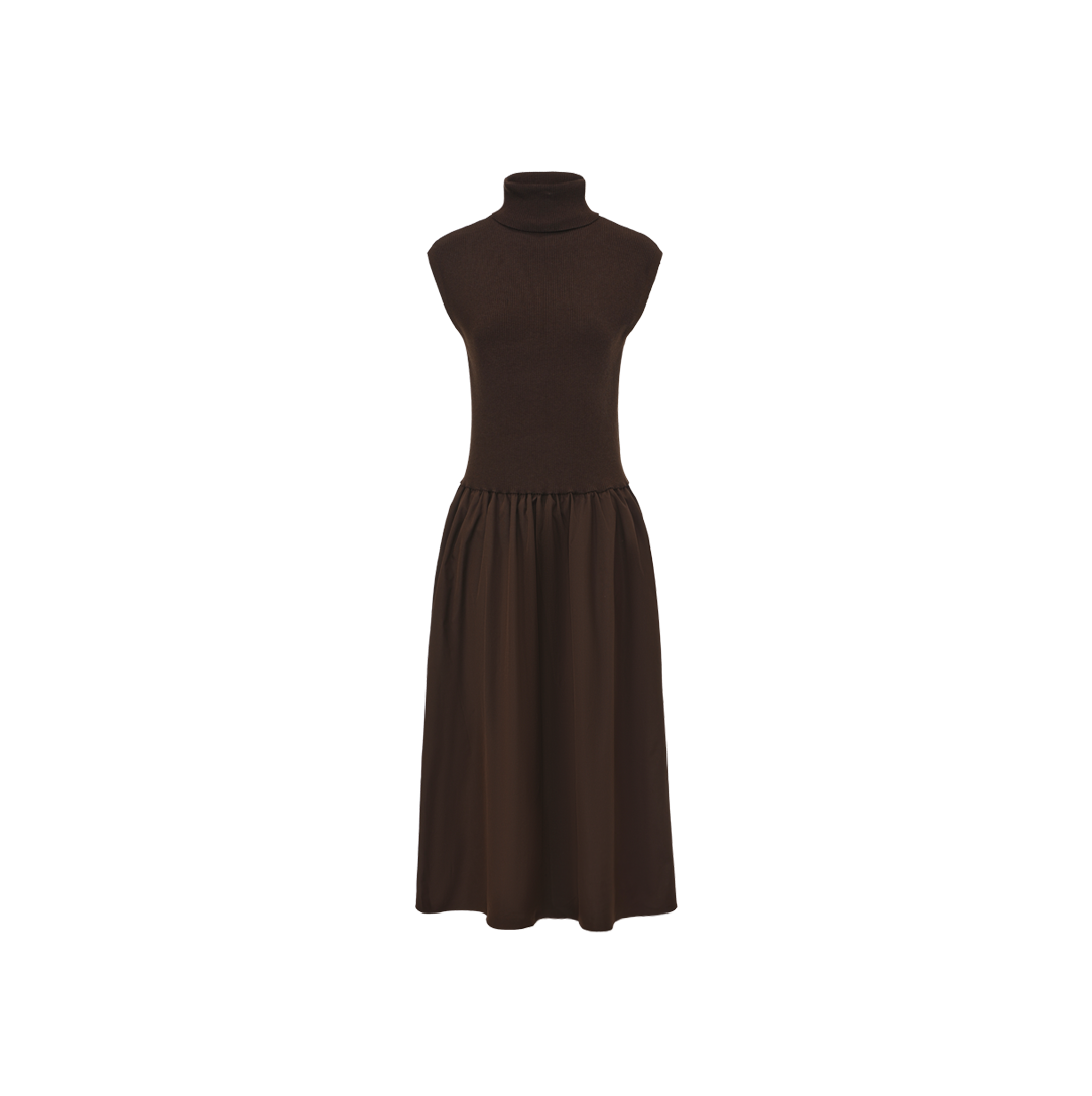 Knit And Poplin Turtleneck Dress