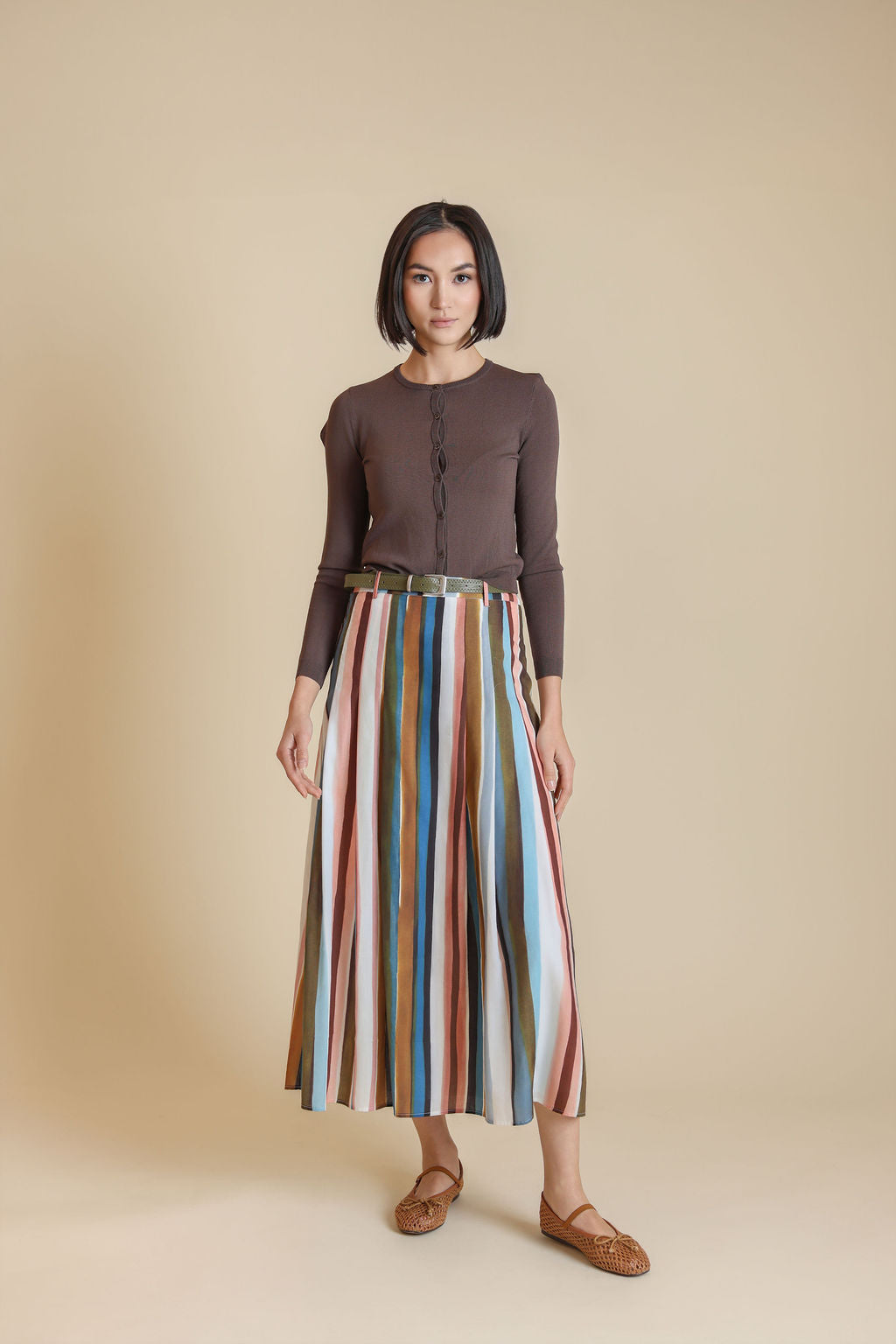 Striped Maxi Poplin Skirt
