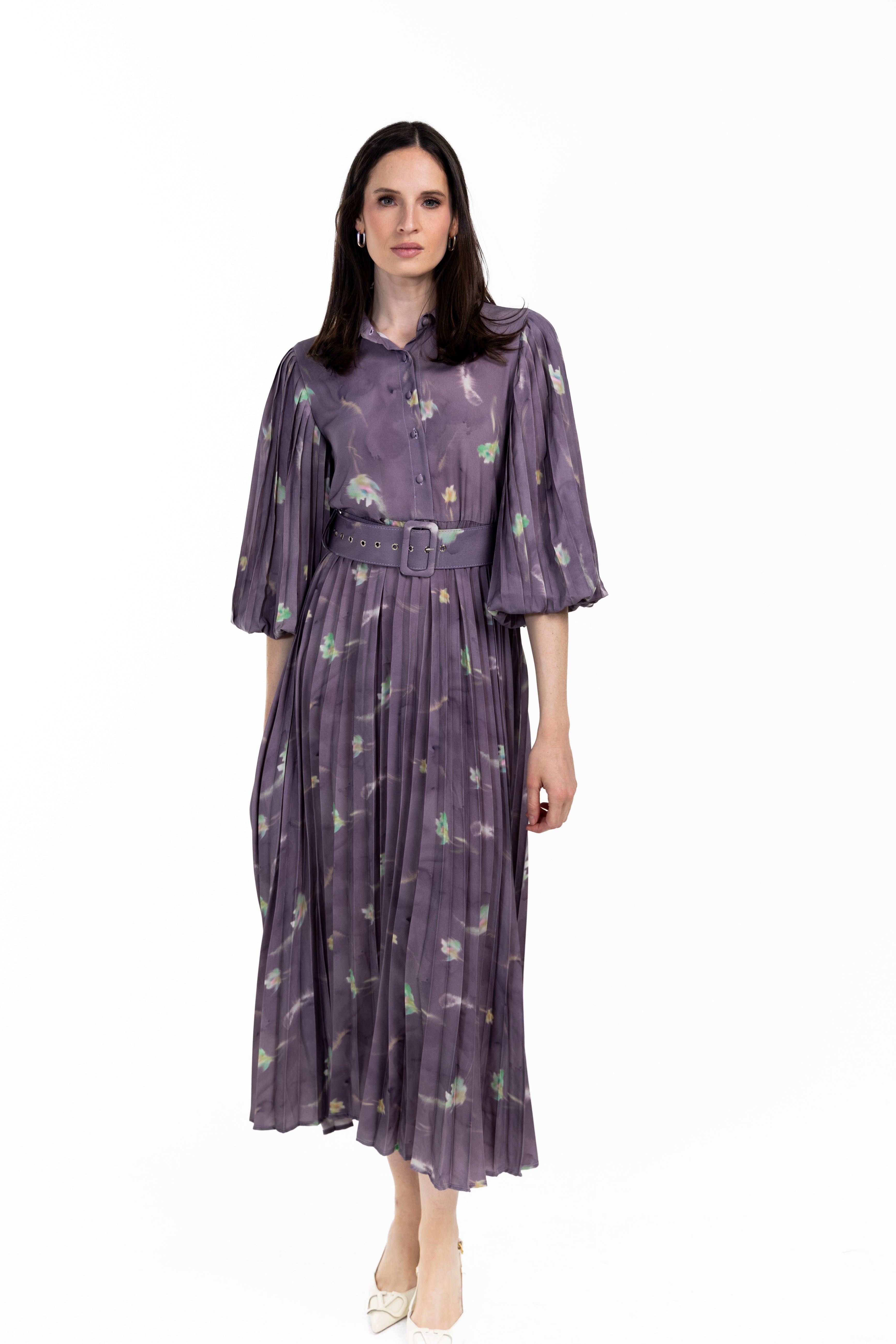 Belted Pleated Dress W-17909