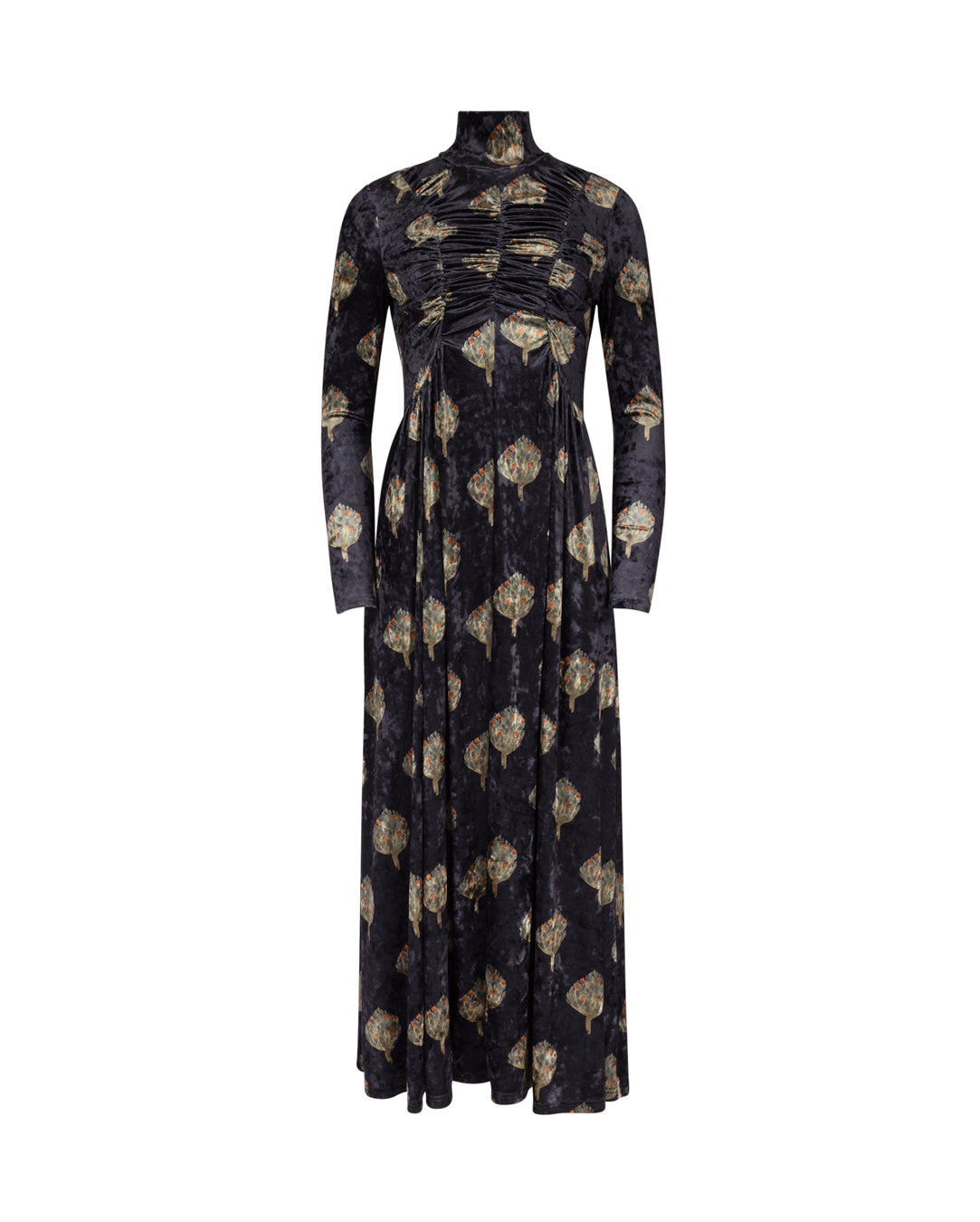 Velour Mock Neck Ruched Dress W-22552